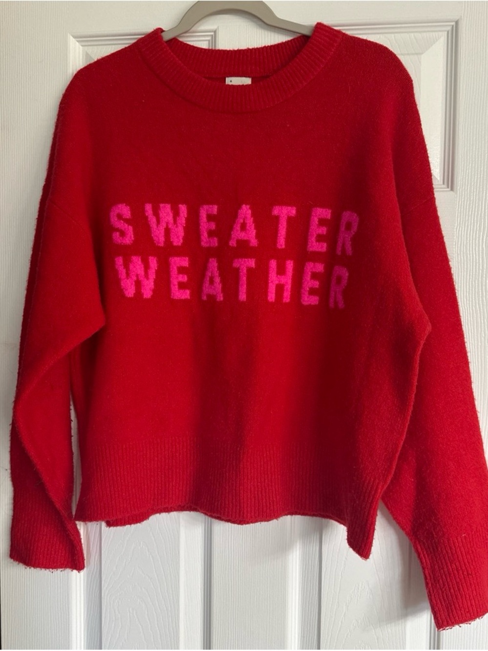 a new day Red Crewneck Sweater with Pink "SWEATER WEATHER"